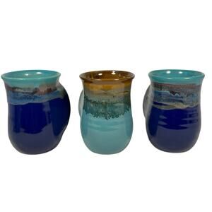 Neher Pottery Clay in Motion Mystic Water Ocean Tide Handwarmer Mugs Lot of 3